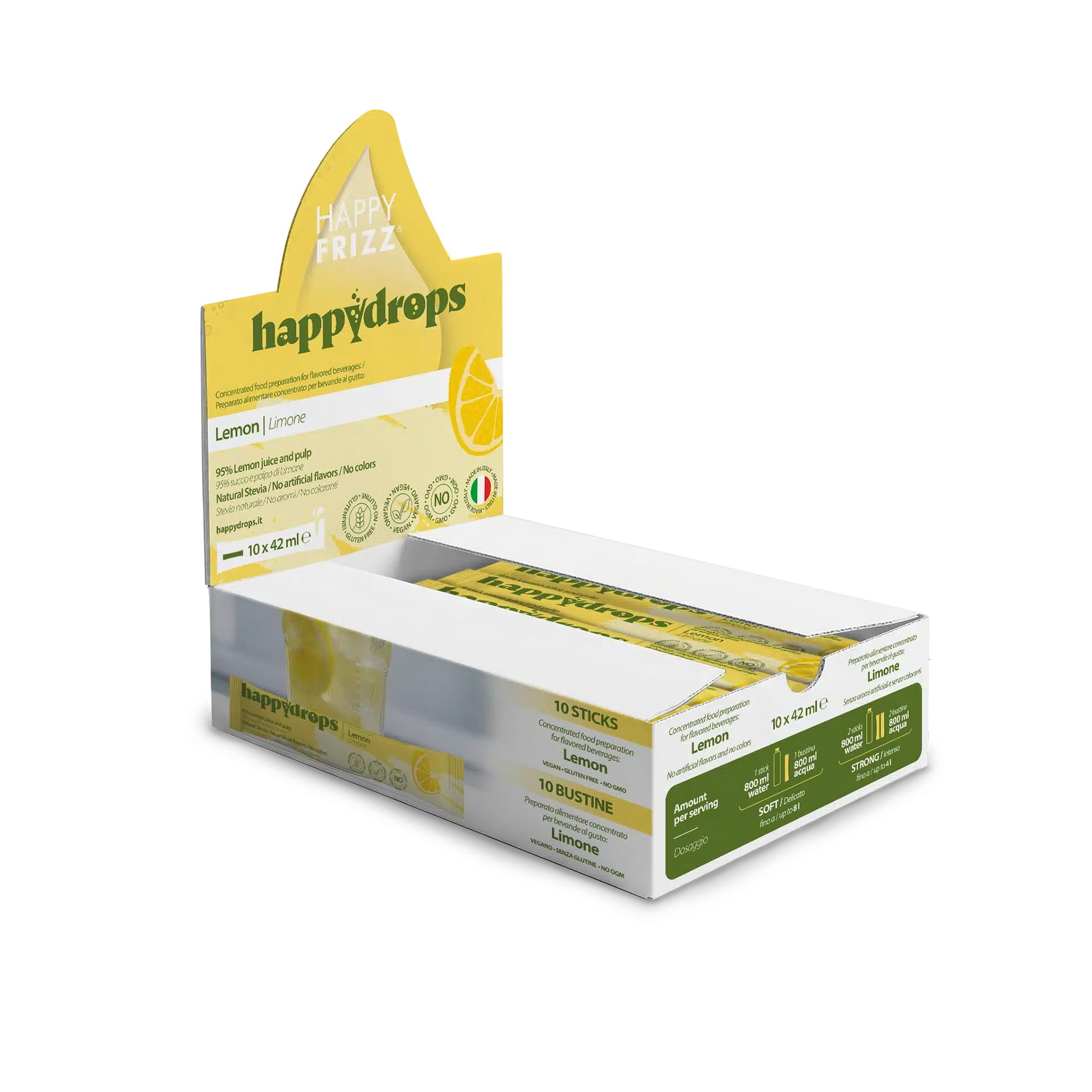 Happydrops Limone (95% succo) - Concentrato liquido per aromatizzare acqua (10 bustine) - immagine 4