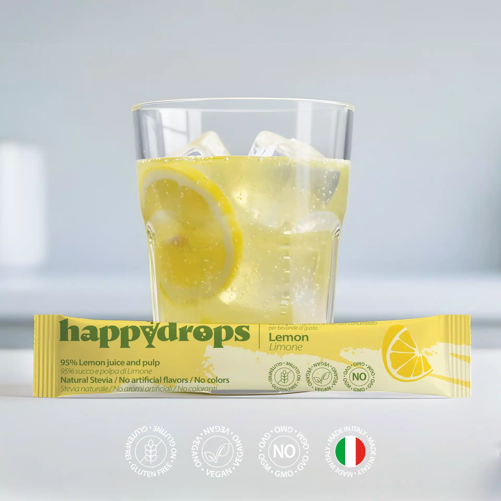 Happydrops Limone (95% succo) - Concentrato liquido per aromatizzare acqua (10 bustine) - immagine 2