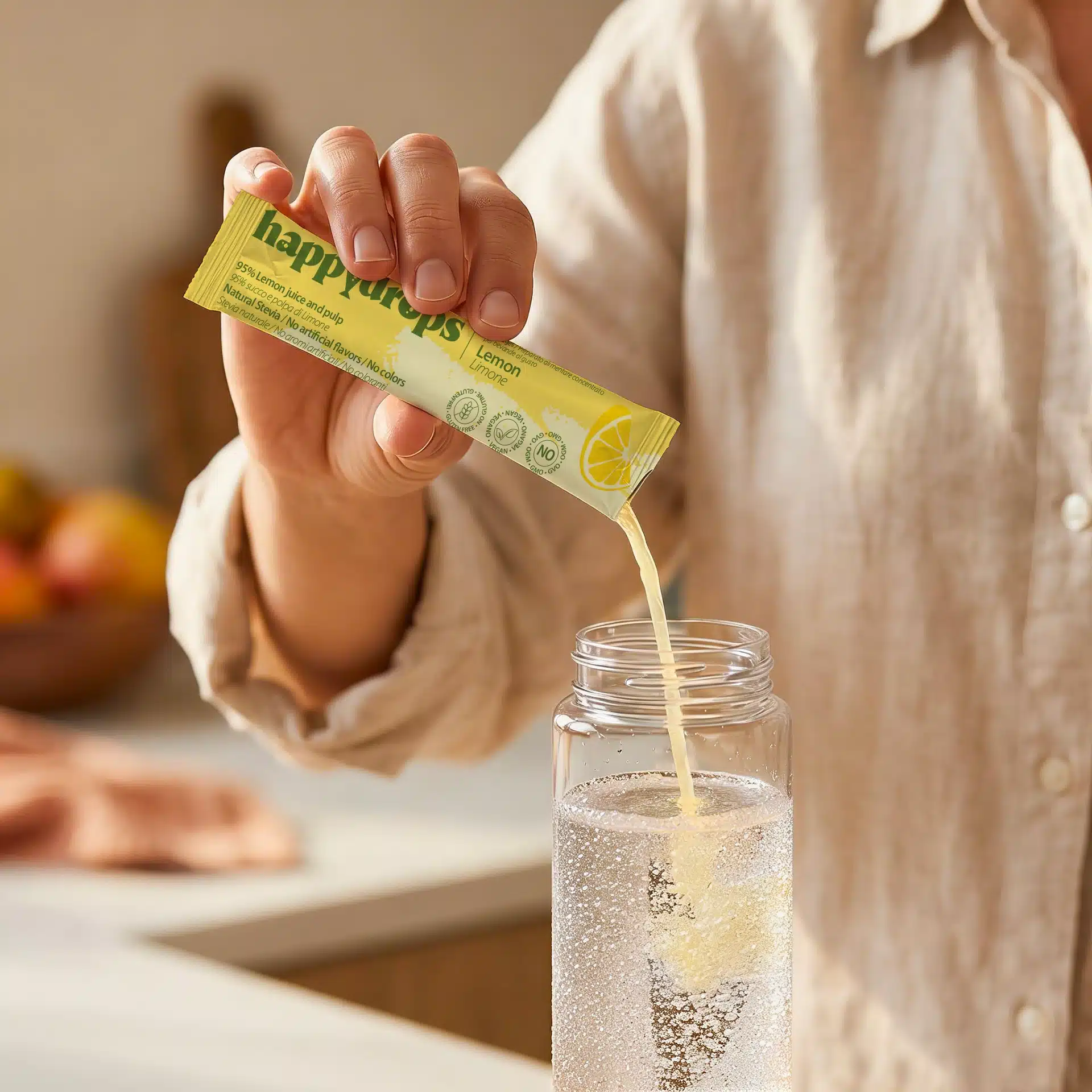 Happydrops Limone (95% succo) - Concentrato liquido per aromatizzare acqua (10 bustine) - immagine 3